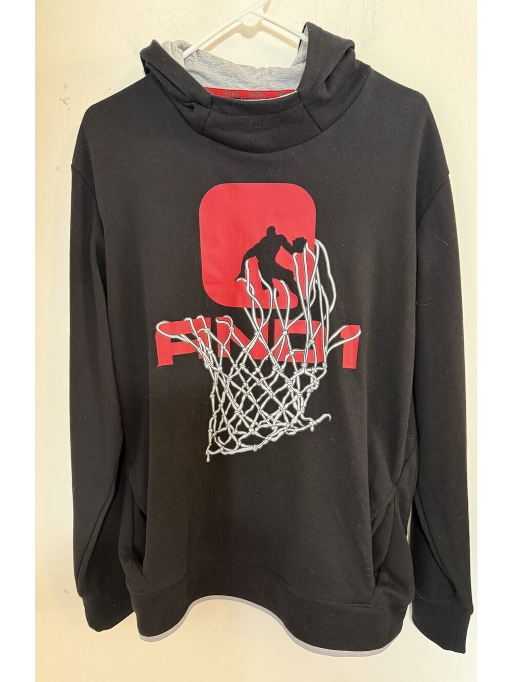 And1 New Bank Shot Hoodie  Mens Large Front Pocket Black Red BBall Net